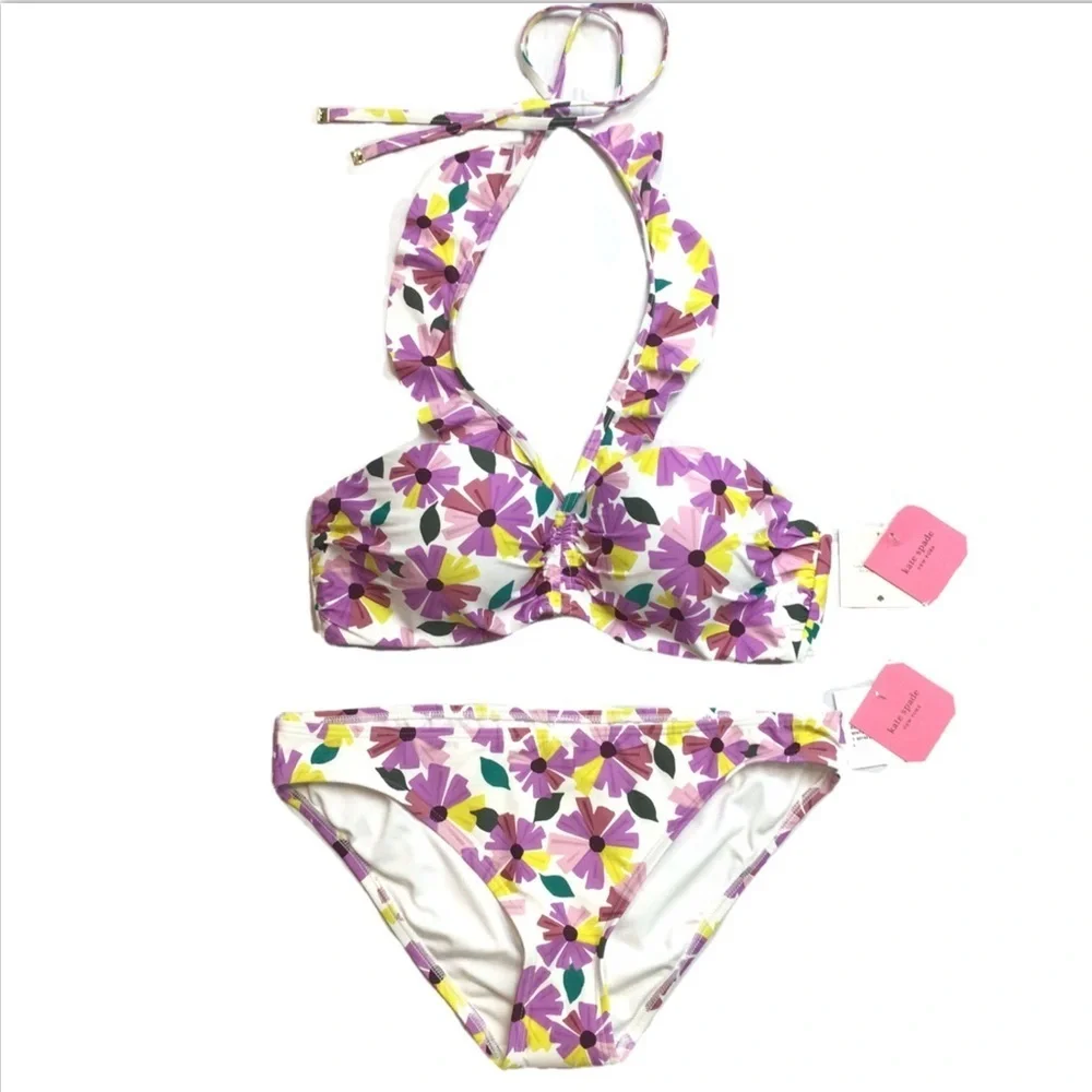 2pc Kate Spade White Floral Cruise Convertible Bikini Set